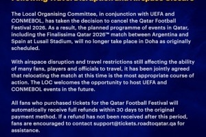 开云官网-官方：2026年卡塔尔足球节因旅行中断和领空关闭取消
