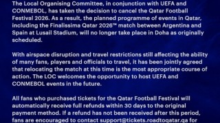 开云官网-官方：2026年卡塔尔足球节因旅行中断和领空关闭取消